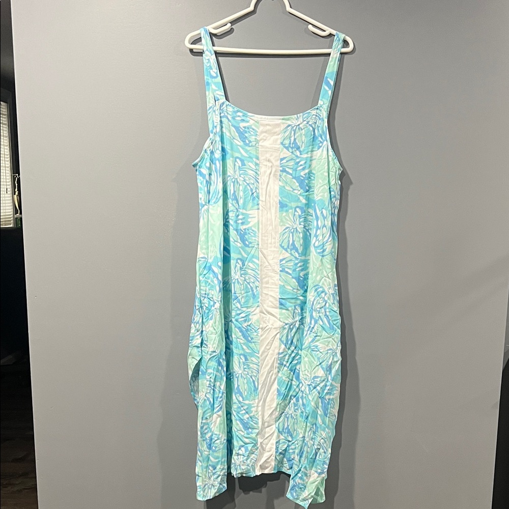 LILIBRIDGE Tropical Blue and White Swim Coverup